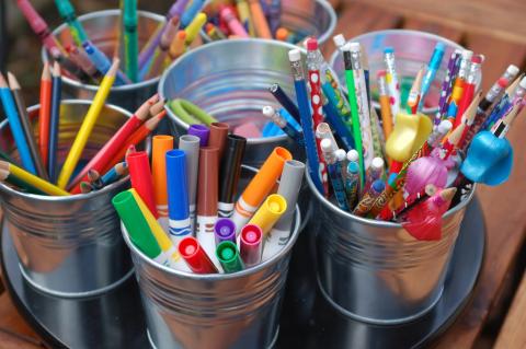 art supplies in cups