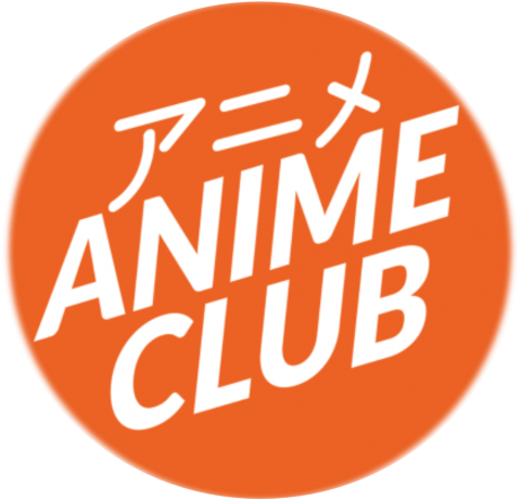 Orange circle with words "anime club" and Japanese characters