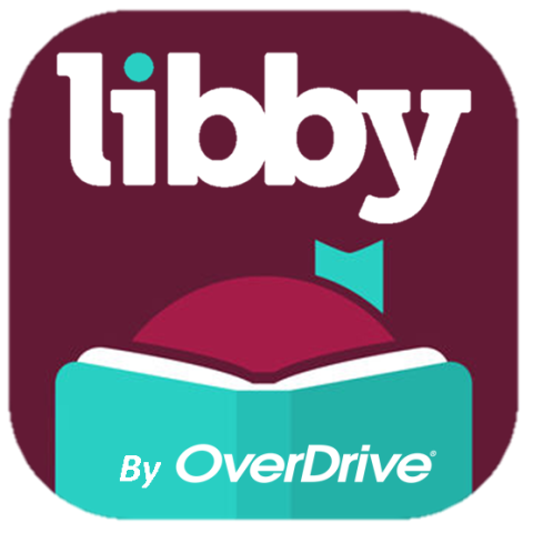 The name libby appears above an open book that says By Overdrive on the cover; a head with a bow appears above the open book. No face is visible.