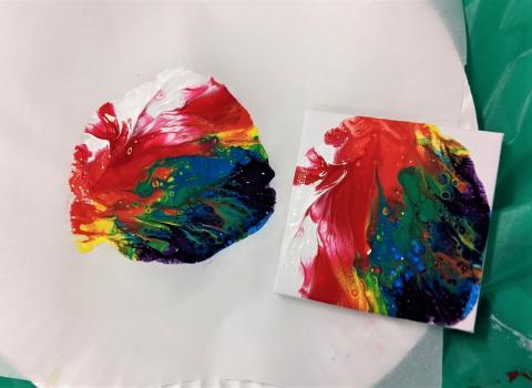 rainbow colors on parchment paper and on canvas