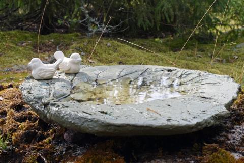 Concrete leaf cast bird bath