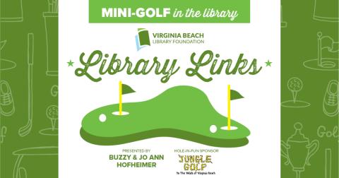 Image of putting green and Library Links Logo
