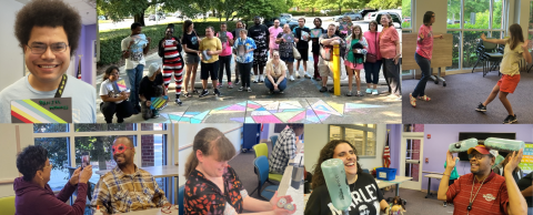 Images of attendees enjoying various activities at the Disabled Adults Social Hour