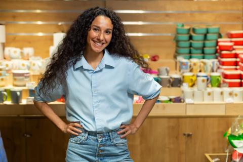 cheerful woman at workplace