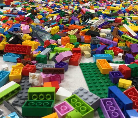 A close up of a spread of LEGO bricks