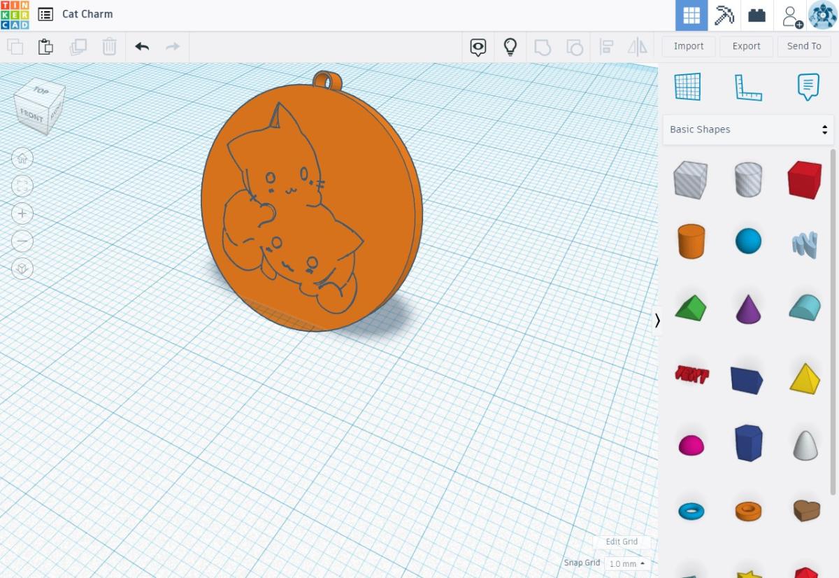 screenshot of Tinkercad program - cat charm