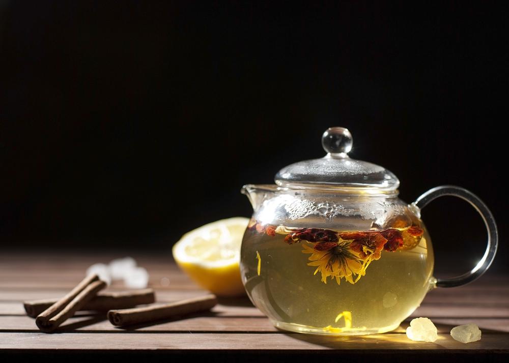 Glass teapot with tea