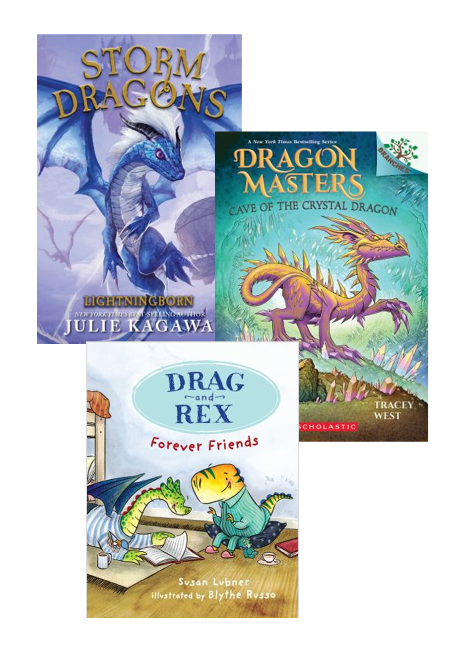 three youth books with dragons on the cover